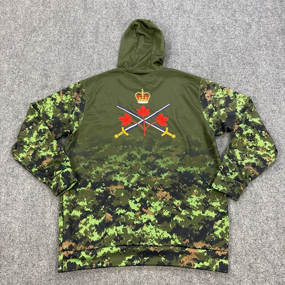 Maple Leaf Army Hoodie Mens 2XL Green Camo Fleece Pullover Sweatshirt